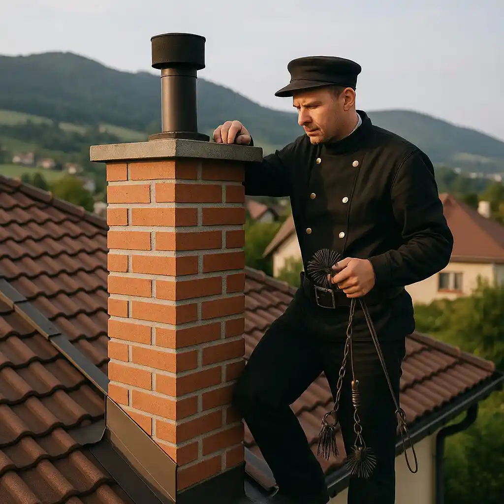 Kominár opierajúci sa o komín